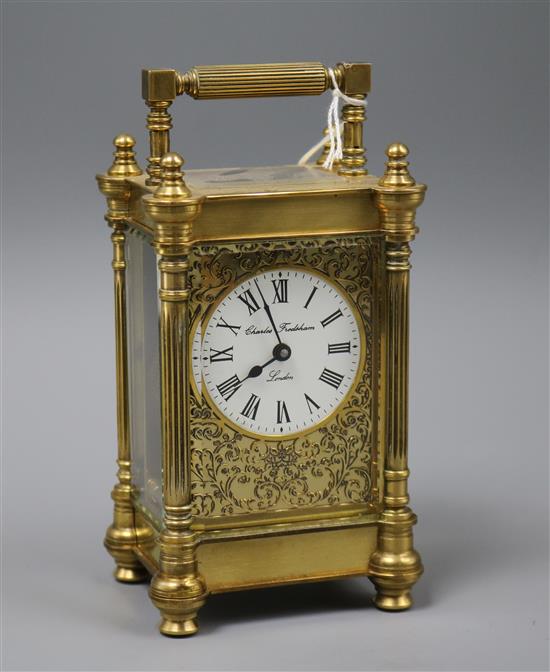 A late 19th century French brass cased eight day carriage timepiece, retailed by Frodsham, London